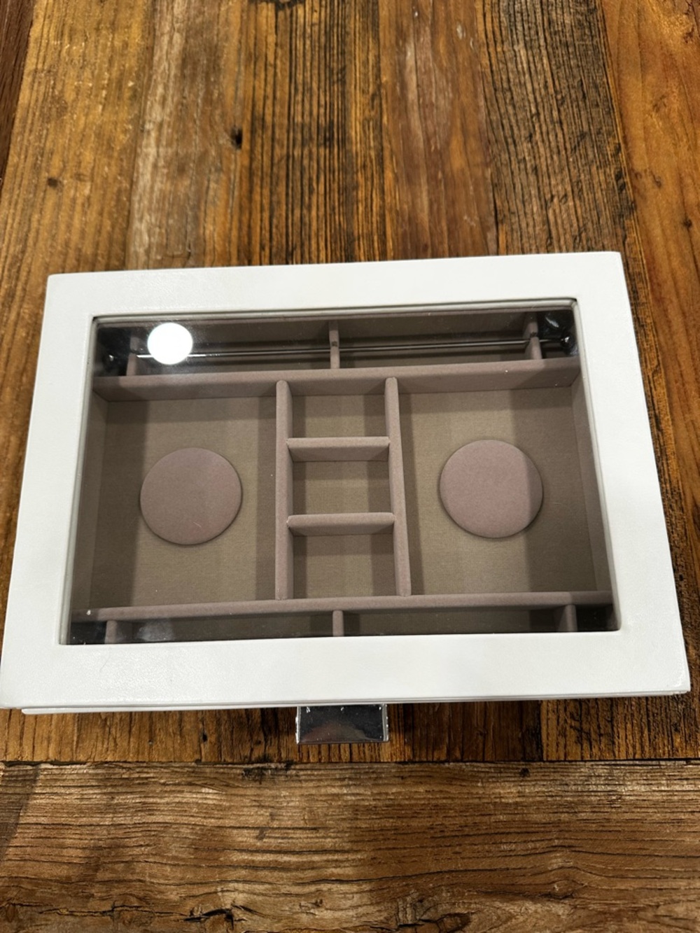 White Jewelry Display Box and charm organizer with Glass Top